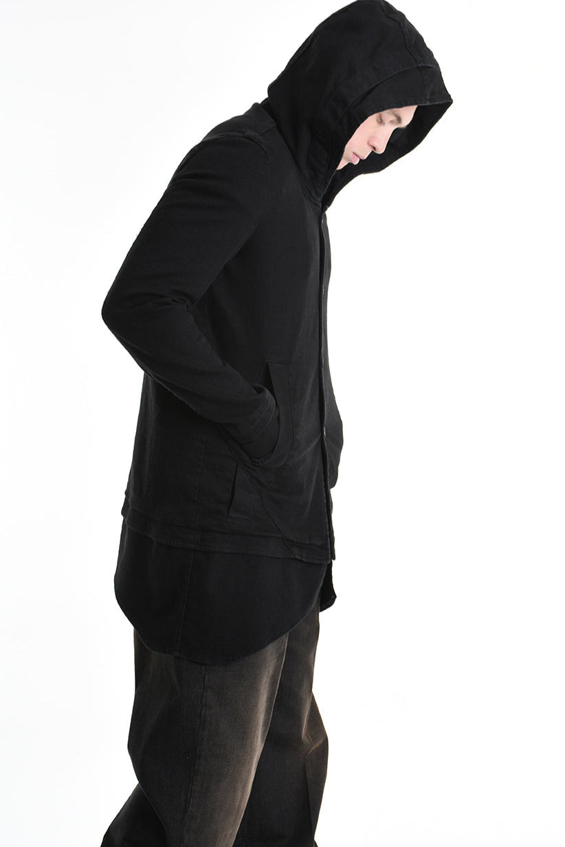 3P M1177 PARKA JACKET Regular Fit in Stretch Bull Fabric, Black. LA HAINE INSIDE US