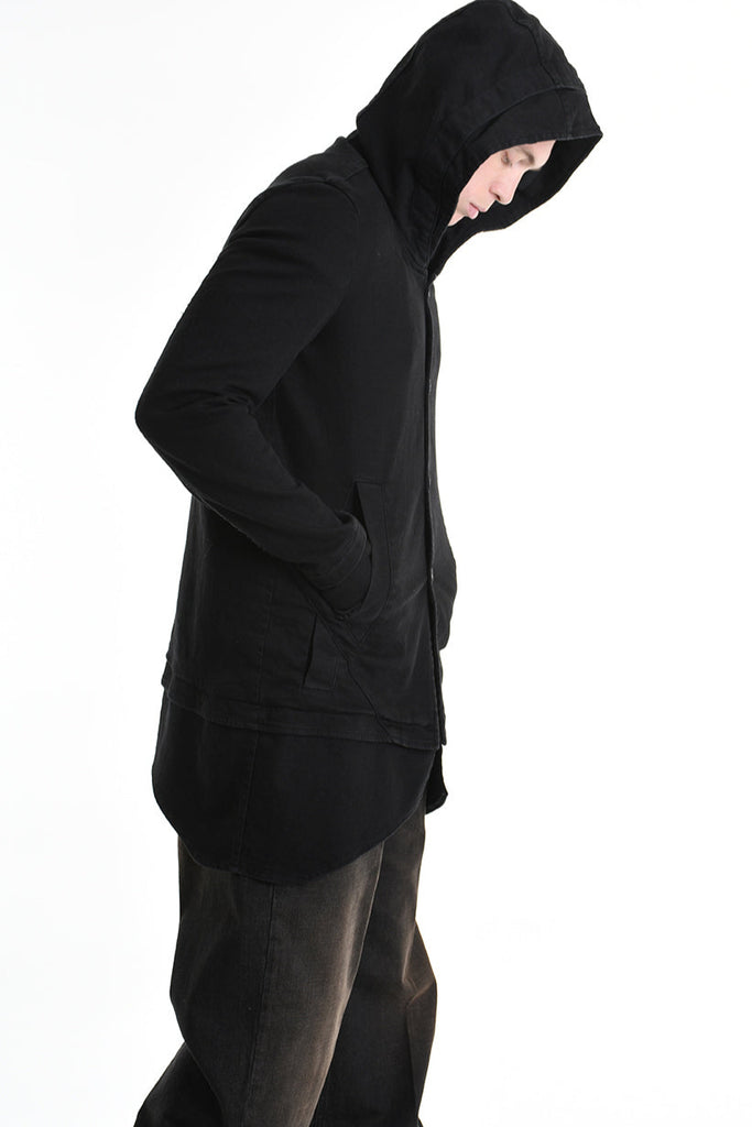 3P M1177 PARKA JACKET Regular Fit in Stretch Bull Fabric, Black. LA HAINE INSIDE US