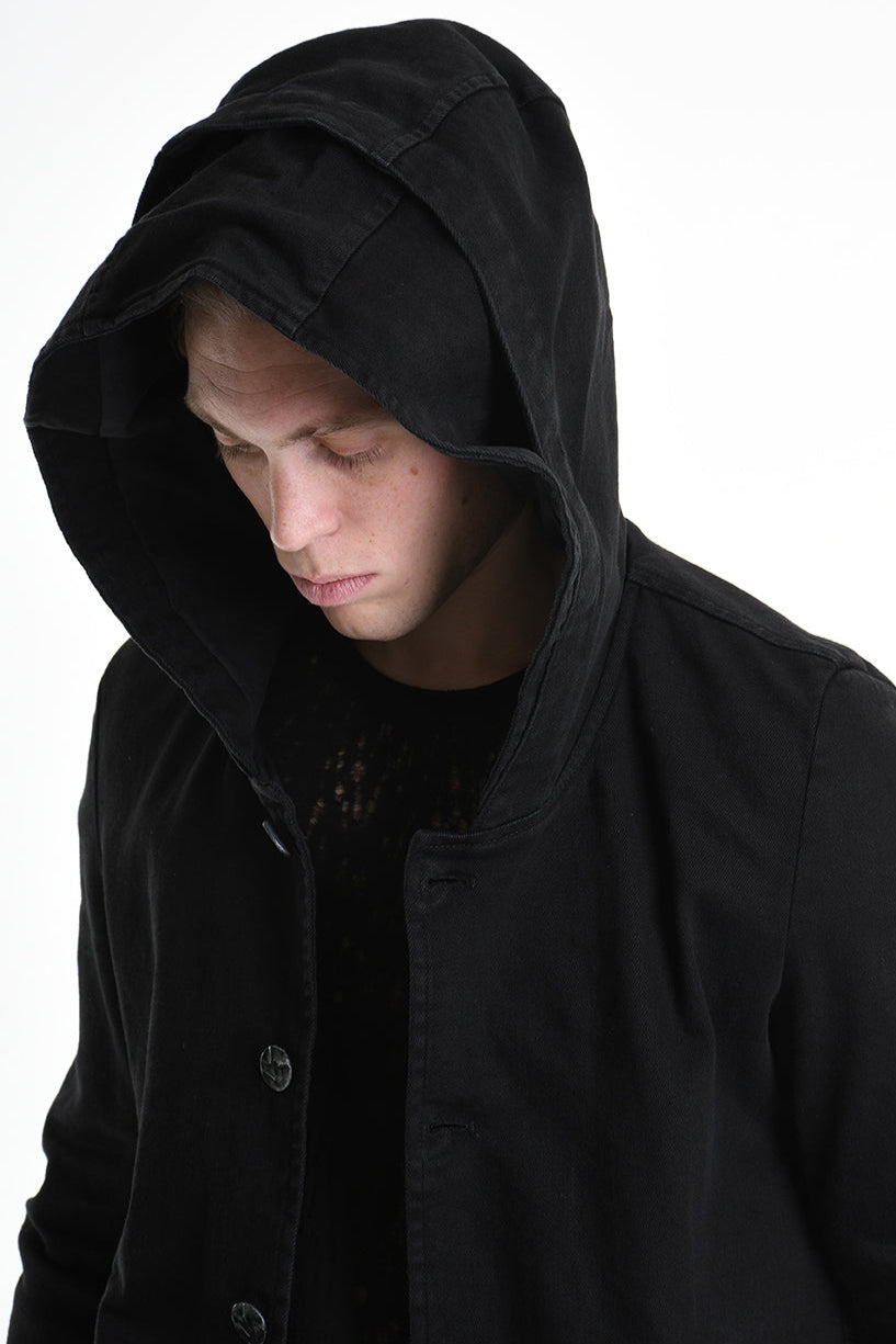 3P M1177 PARKA JACKET Regular Fit in Stretch Bull Fabric, Black. LA HAINE INSIDE US