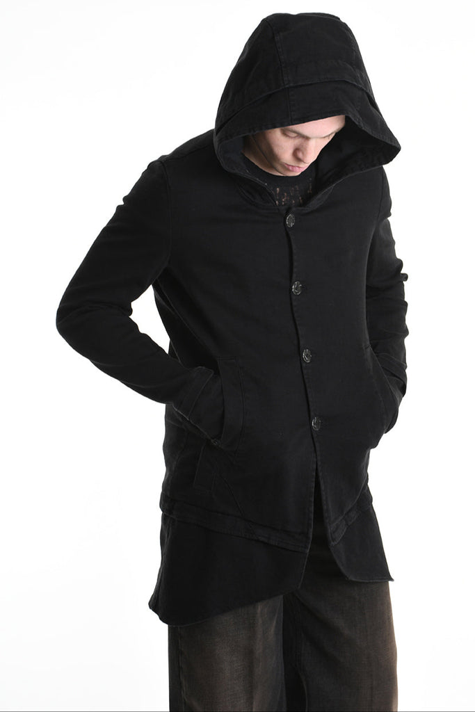 3P M1177 PARKA JACKET Regular Fit in Stretch Bull Fabric, Black. LA HAINE INSIDE US