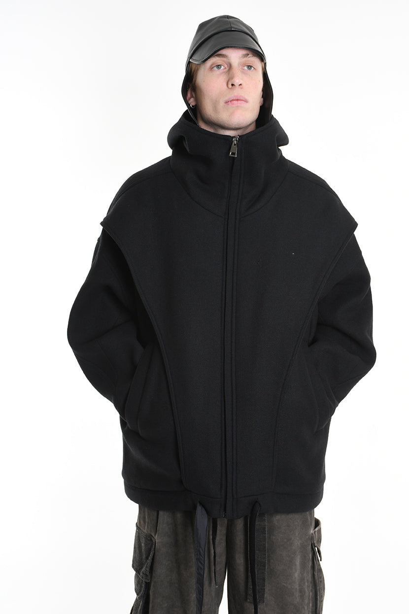 3P M1179 CAPPOTTO Over Woven Cloth Black LA HAINE INSIDE US