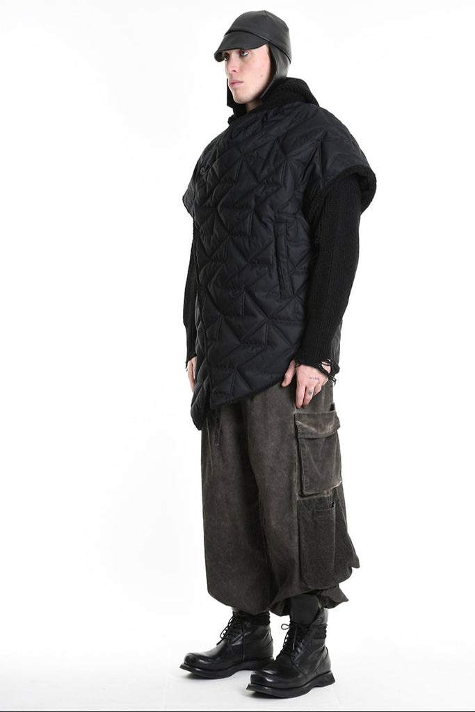 3P M1183 down jacket SLEEVELESS Nylon Opaco 150gr. & Ecopelliccia Black LA HAINE INSIDE US