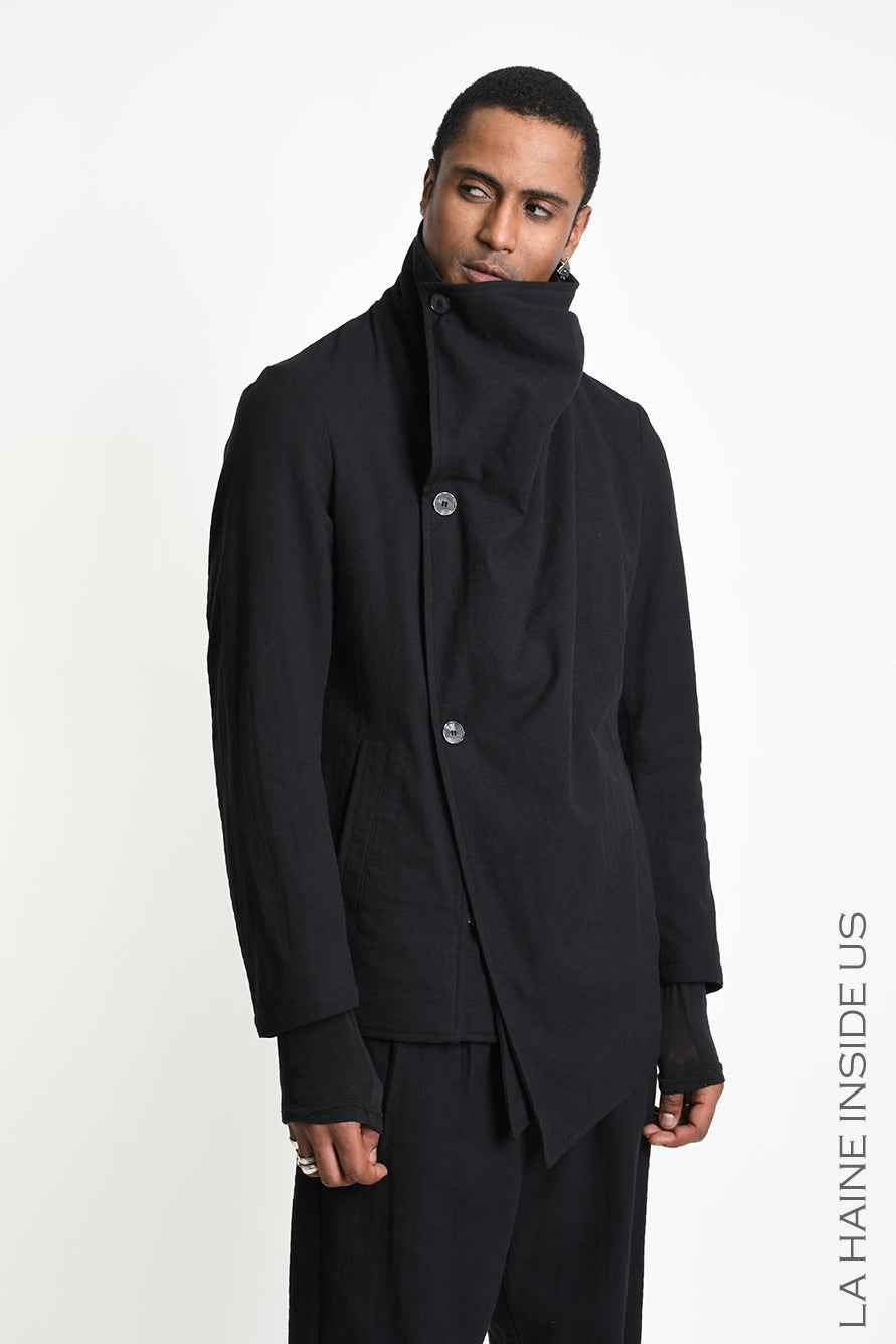 3P M1364 JACKET Regular Asymmetric Textured Cotton Black
