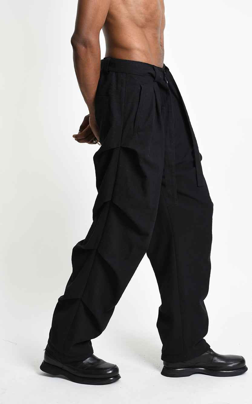 3P M1366 TROUSERS Comfort in Textured Cotton Black