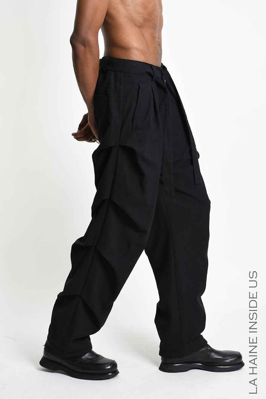 3P M1366 TROUSERS Comfort in Textured Cotton Black