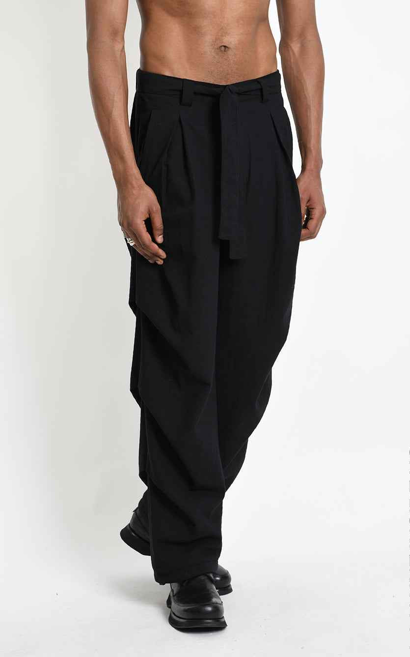 3P M1366 TROUSERS Comfort in Textured Cotton Black