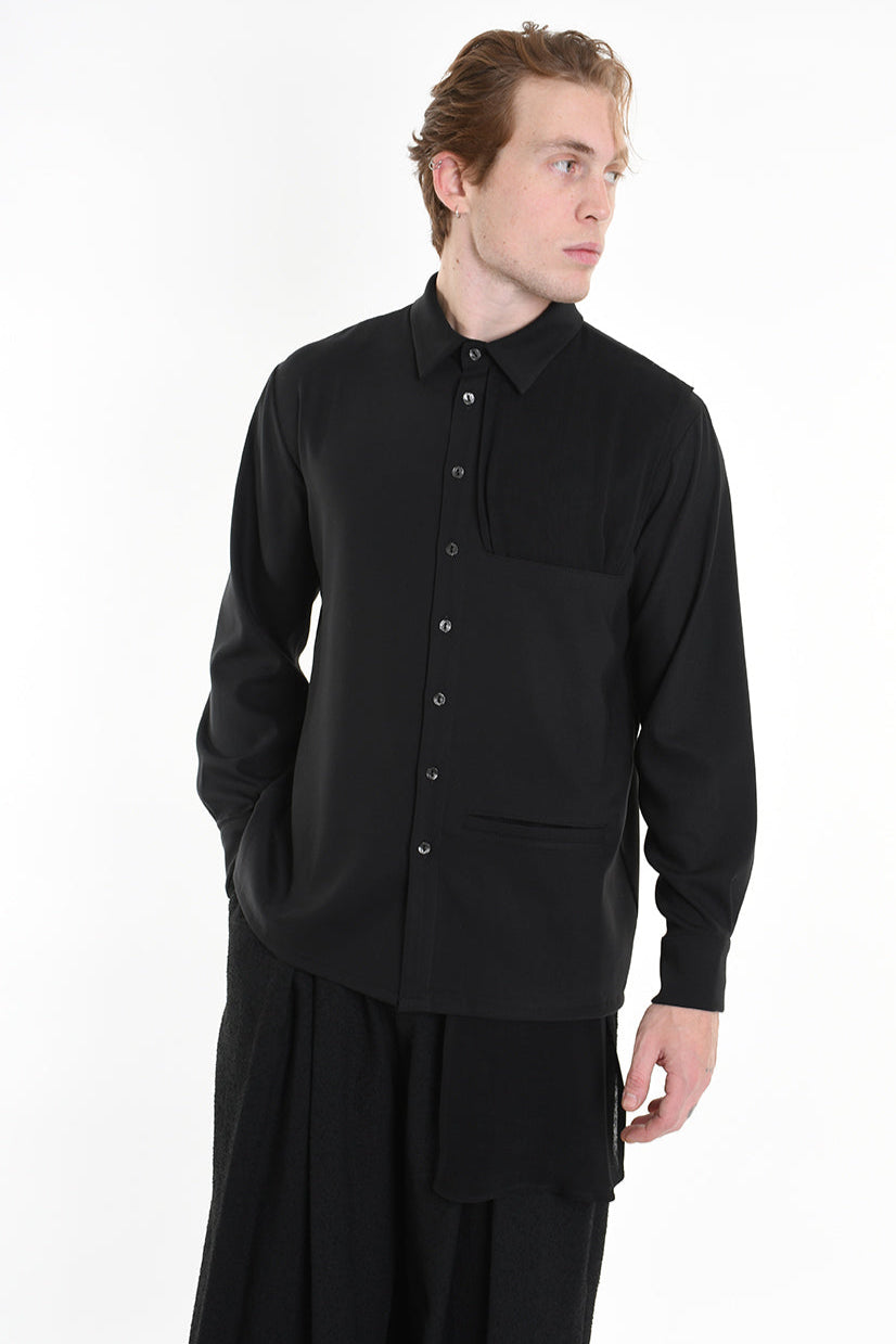 3R M1142 SHIRT Regular Fluid & Gauze Viscose Black LA HAINE INSIDE US