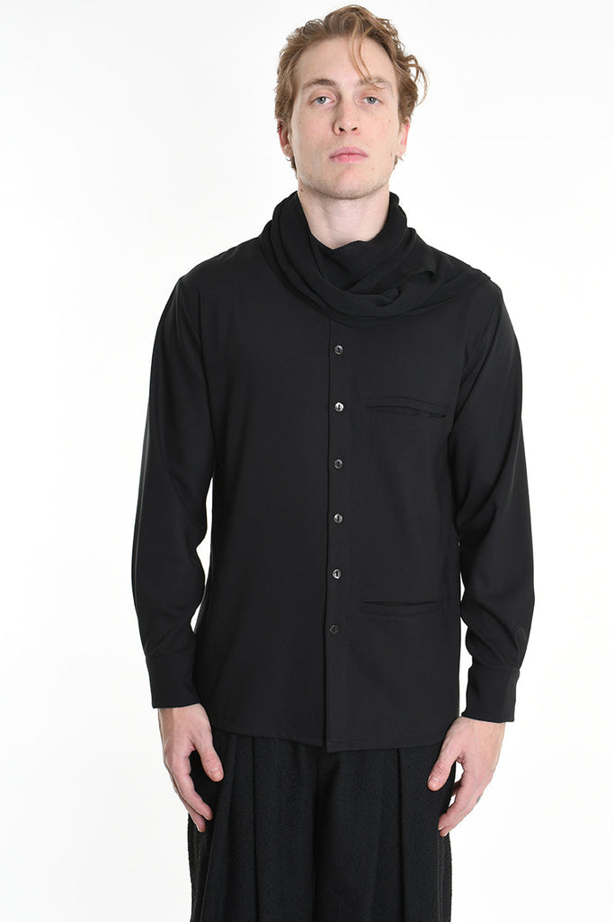 3R M1142 SHIRT Regular Fluid & Gauze Viscose Black LA HAINE INSIDE US