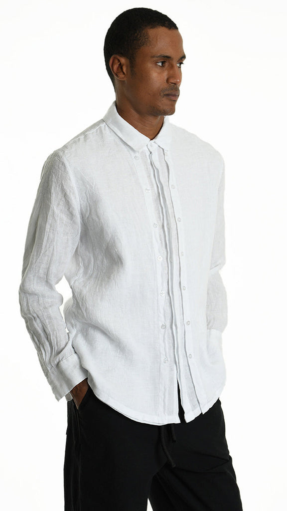 A33R M102425 SHIRT in white linen with panel buttons, regular fit, designed in Italy.