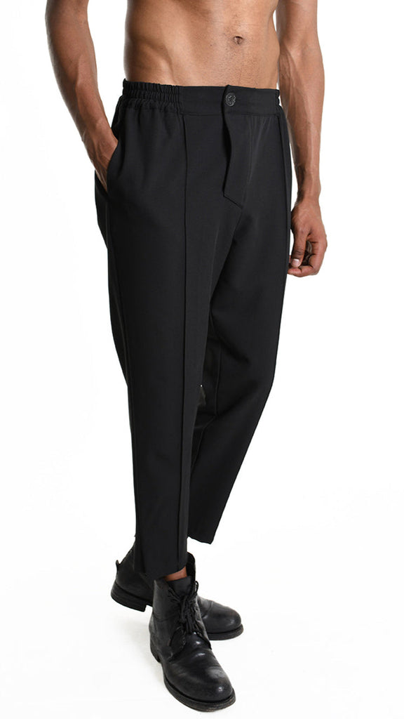 A33R M102725 TROUSER Comfort Fluido Black with elastic waist and slit.