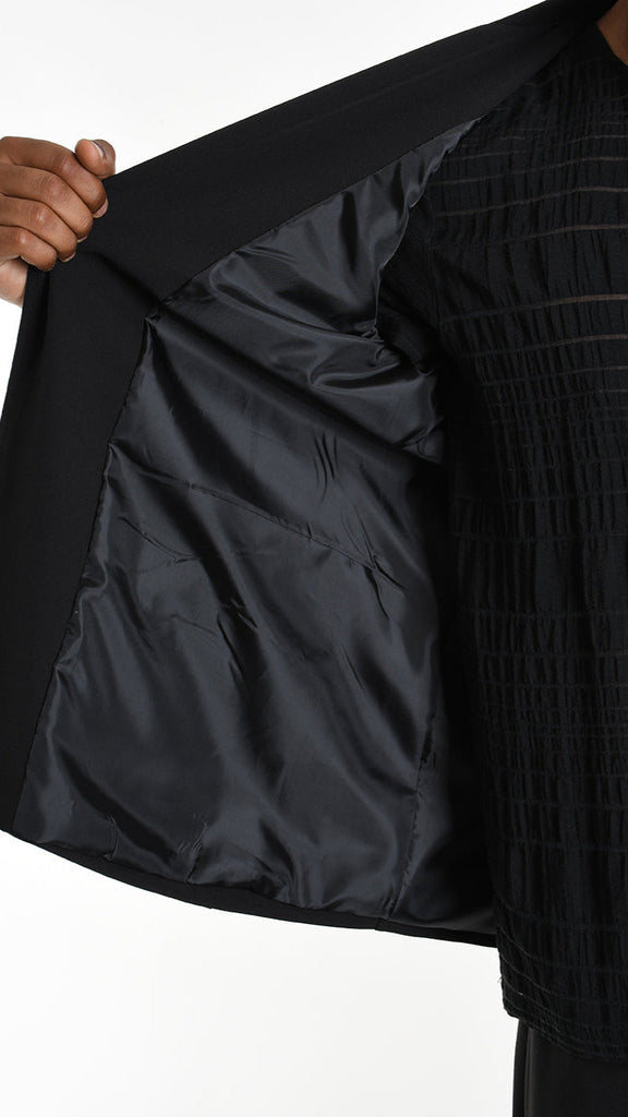 A33R M102825 JACKET with fluid fabric and devoré viscose panel in black.