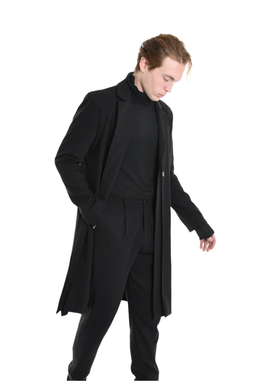 3R M1139 BLAZER Regular Long Fit in Fluid Fabric, Black. TEPHRA