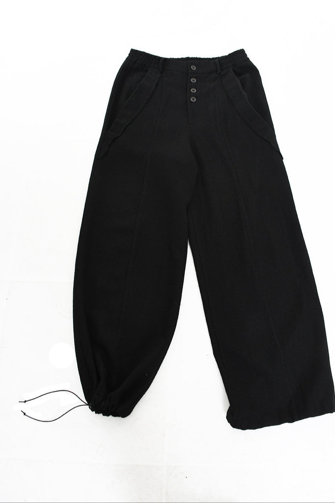 3R M1145 TROUSER Wide Comfort Wool Hemp Fabric Black LA HAINE INSIDE US