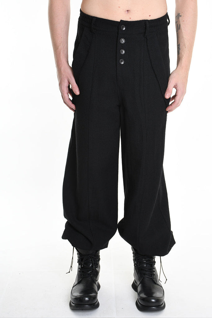 3R M1145 TROUSER Wide Comfort Wool Hemp Fabric Black LA HAINE INSIDE US