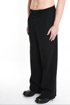 3R M1145 TROUSER Wide Comfort Wool Hemp Fabric Black LA HAINE INSIDE US