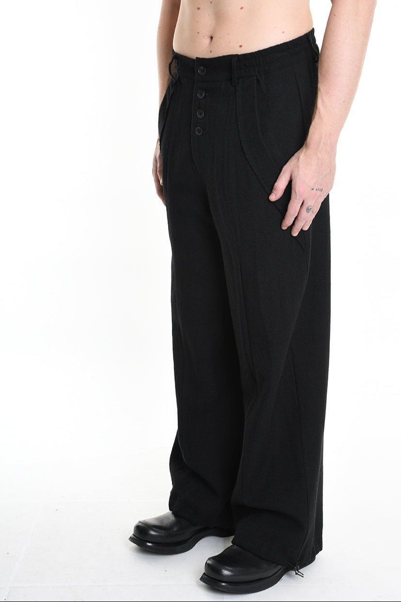 3R M1145 TROUSER Wide Comfort Wool Hemp Fabric Black LA HAINE INSIDE US