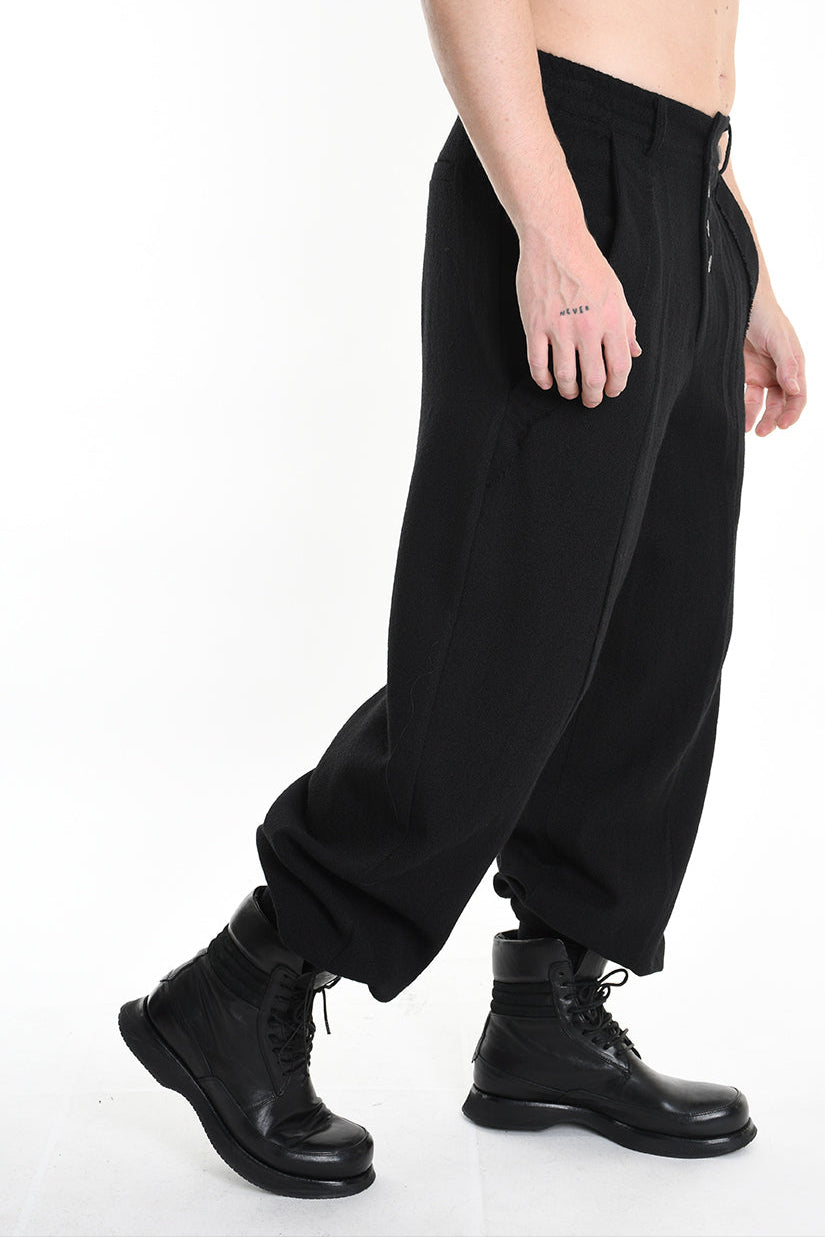 3R M1145 TROUSER Wide Comfort Wool Hemp Fabric Black LA HAINE INSIDE US