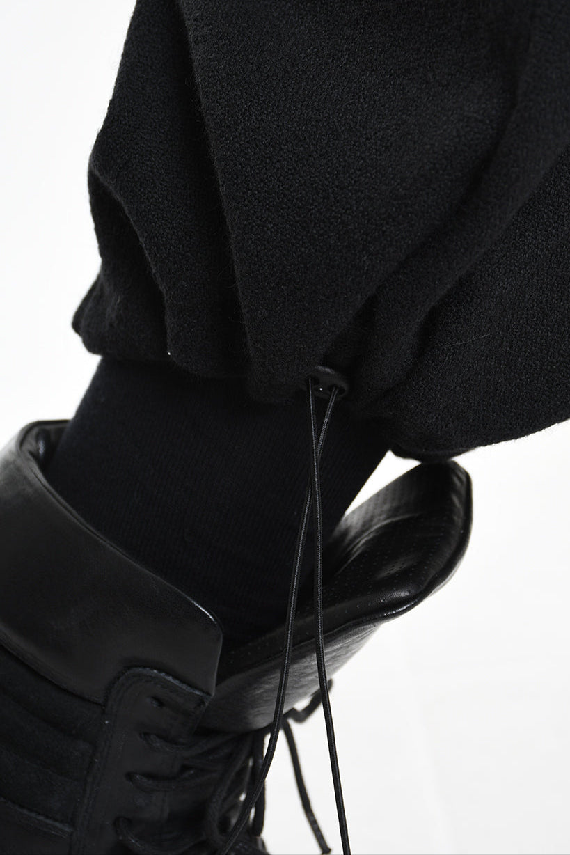 3R M1145 TROUSER Wide Comfort Wool Hemp Fabric Black LA HAINE INSIDE US