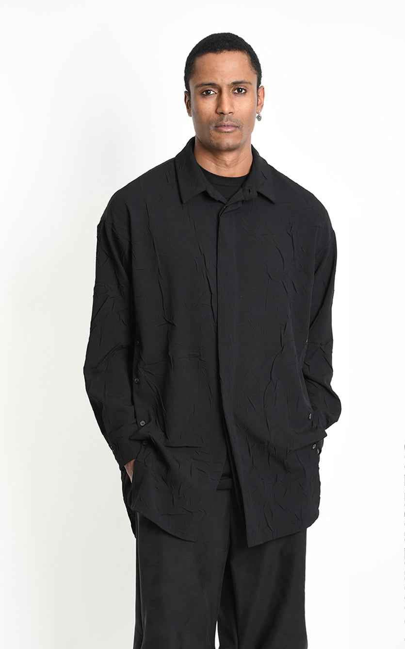 3R M1306 SHIRT Comfort Fluid Crumpled Black