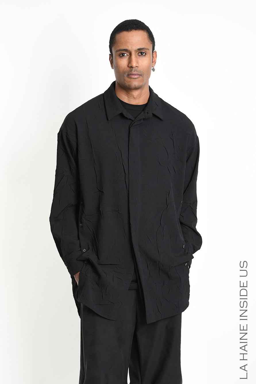 3R M1306 SHIRT Comfort Fluid Crumpled Black