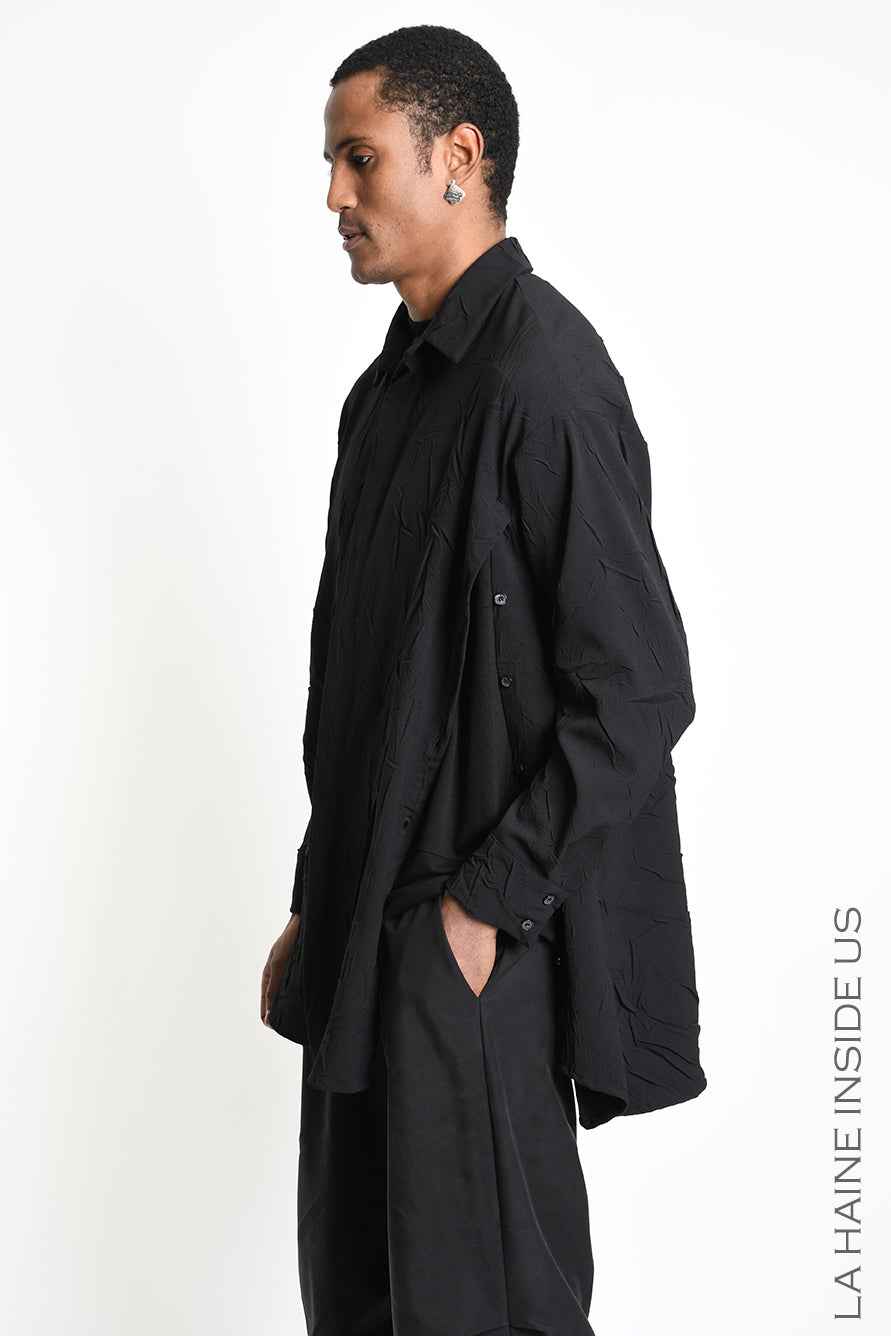 3R M1306 SHIRT Comfort Fluid Crumpled Black