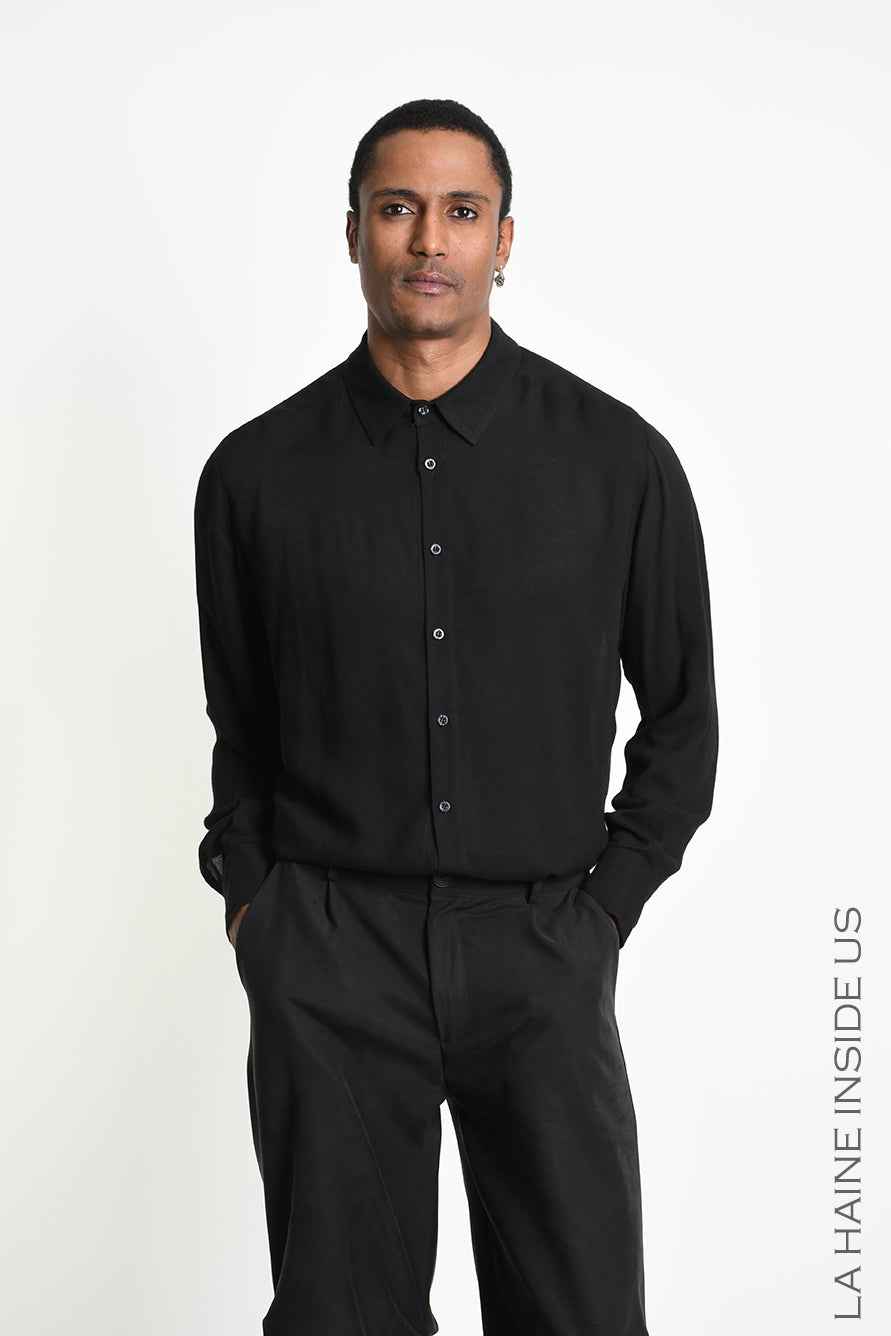 3R M1307 SHIRT Regular Gauze Viscose Black