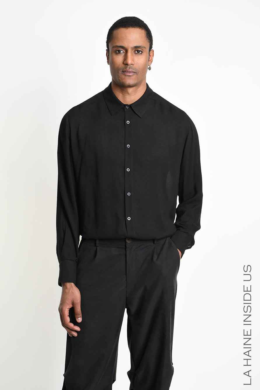 3R M1307 SHIRT Regular Gauze Viscose Black