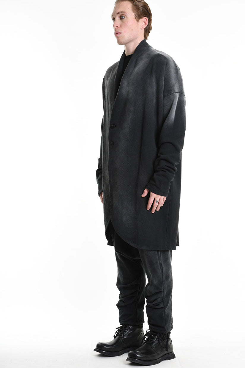 3V M1188 CARDIGAN in Corrosion-Treated Sweatshirt Fabric Black LA HAINE INSIDE US