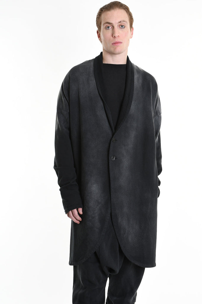 3V M1188 CARDIGAN in Corrosion-Treated Sweatshirt Fabric Black LA HAINE INSIDE US