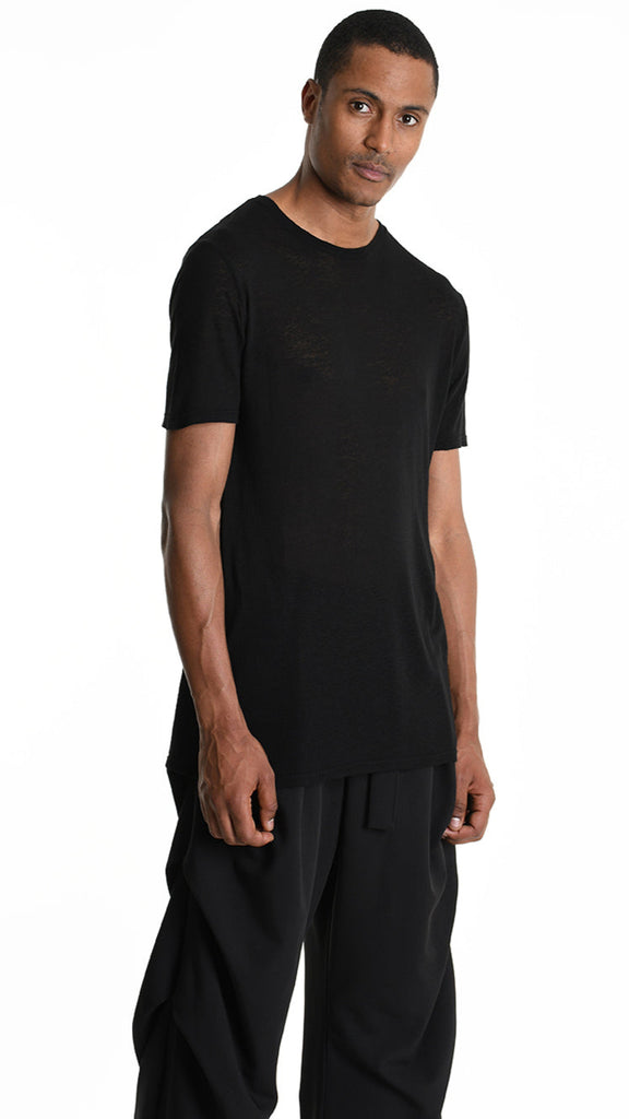 A33V M107925 T-SHIRT Regular Jersey Viscose Linen Black.