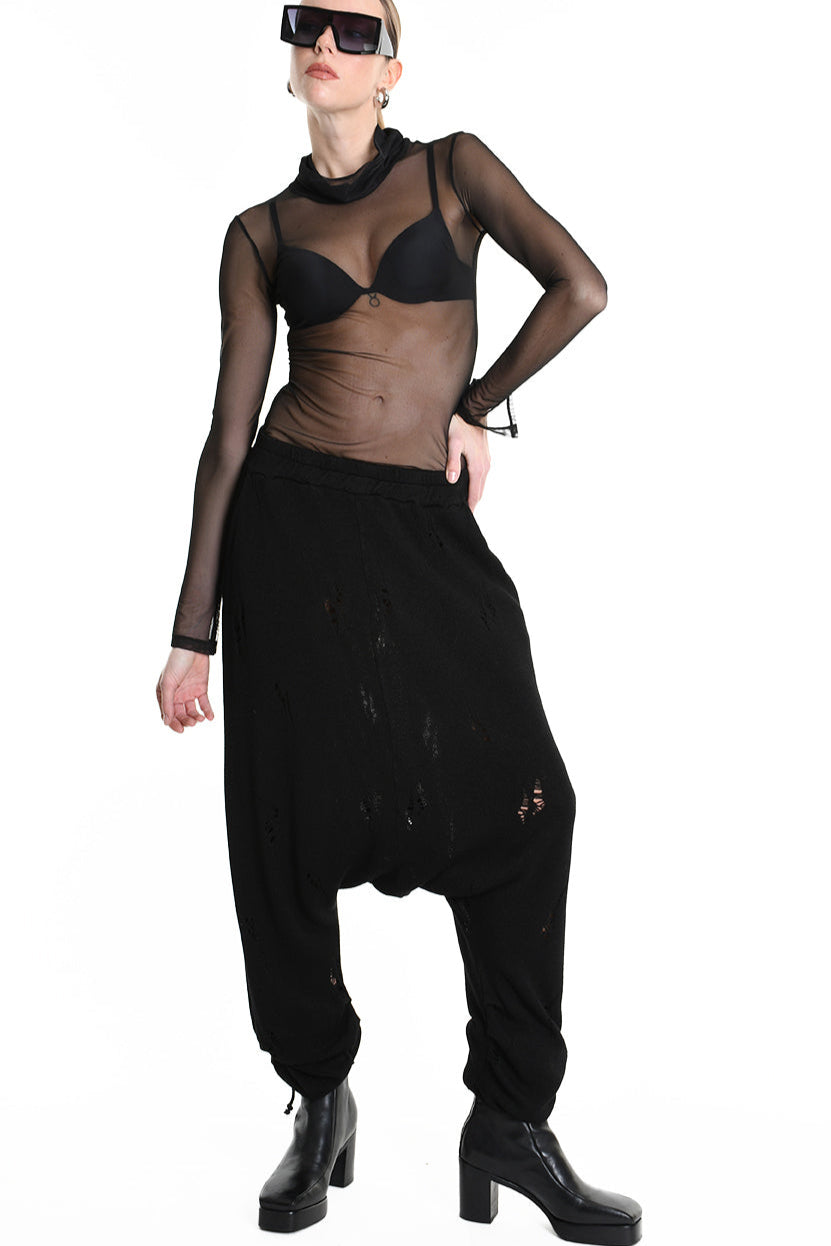 3V M1189 TROUSER Over Jersey Micro Breakages UNISEX U Black LA HAINE INSIDE US