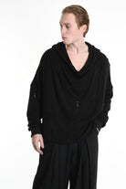 3V M1190 COMFORT SWEATSHIRT Micro-Distressed Jersey UNISEX U Black LA HAINE INSIDE US