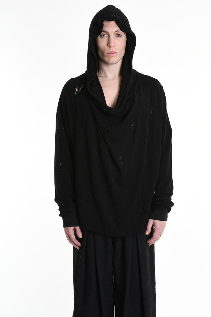 3V M1190 COMFORT SWEATSHIRT Micro-Distressed Jersey UNISEX U Black LA HAINE INSIDE US