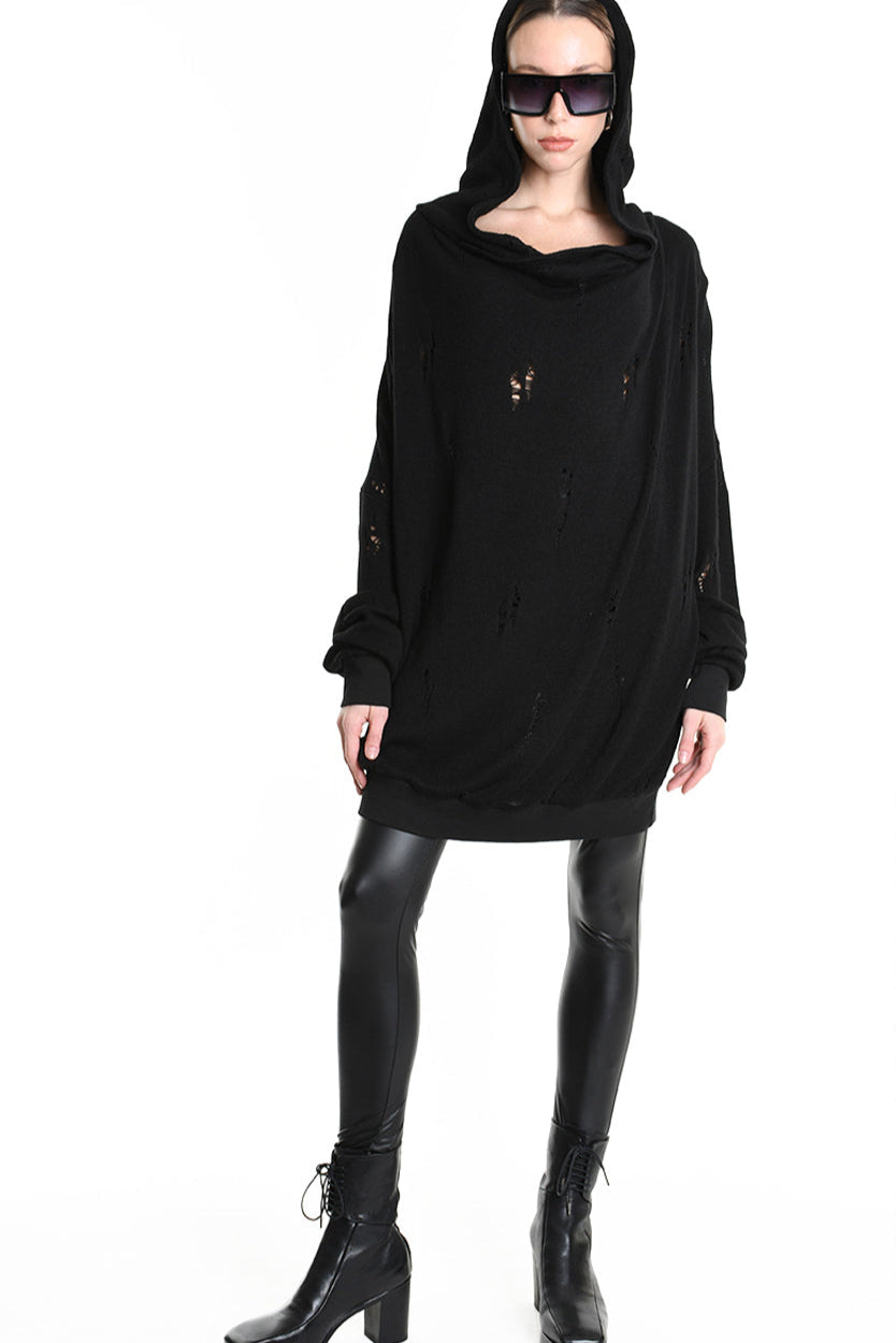 3V M1190 COMFORT SWEATSHIRT Micro-Distressed Jersey UNISEX U Black LA HAINE INSIDE US