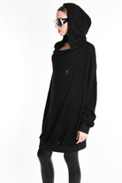 3V M1190 COMFORT SWEATSHIRT Micro-Distressed Jersey UNISEX U Black LA HAINE INSIDE US