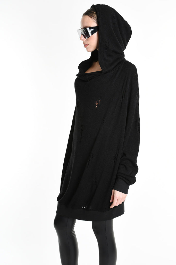 3V M1190 COMFORT SWEATSHIRT Micro-Distressed Jersey UNISEX U Black LA HAINE INSIDE US