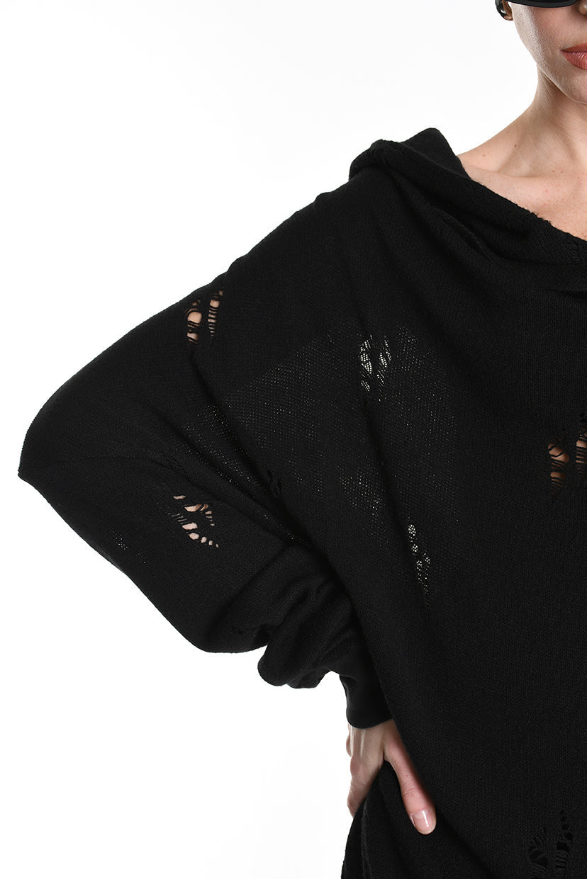 3V M1190 COMFORT SWEATSHIRT Micro-Distressed Jersey UNISEX U Black LA HAINE INSIDE US