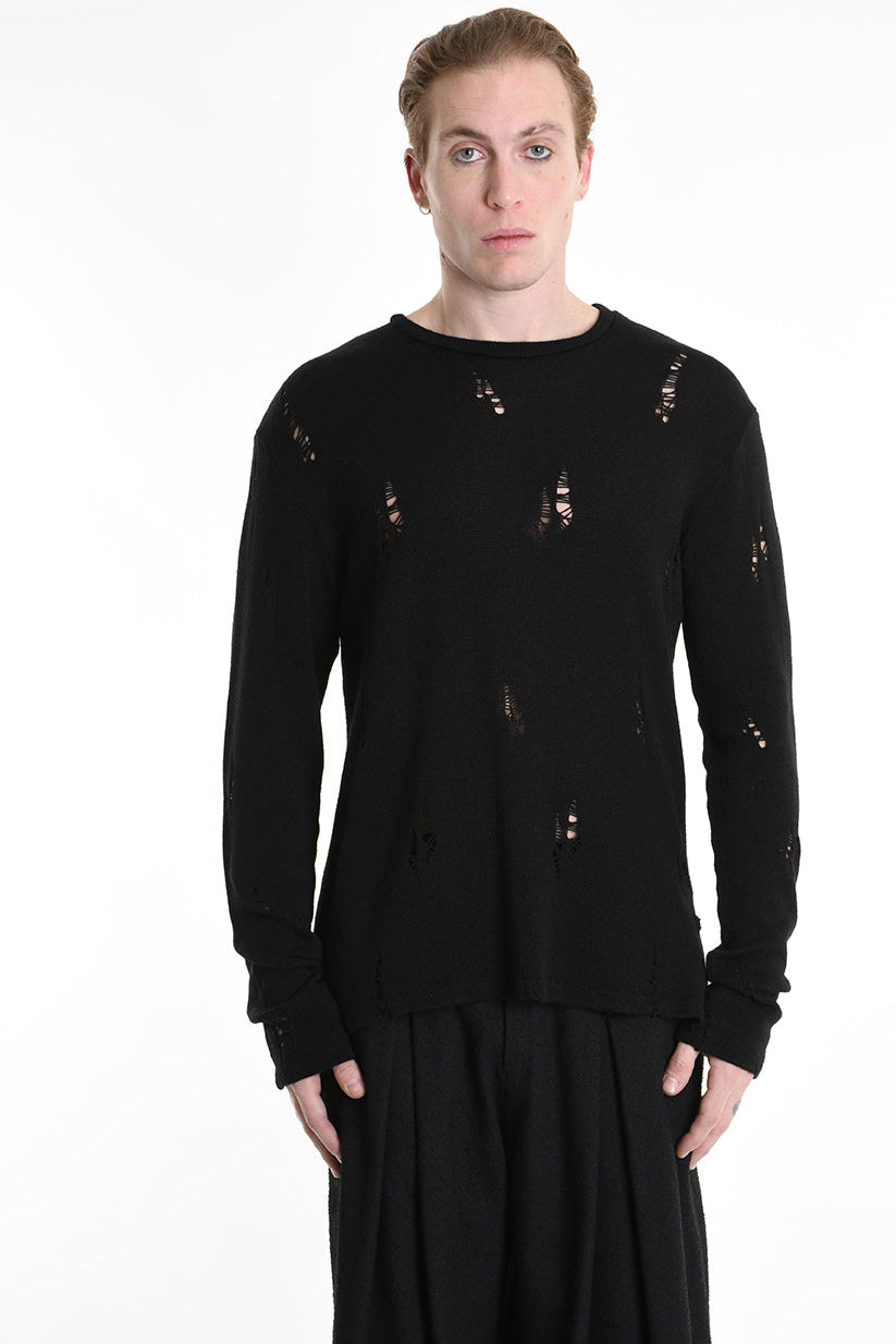 3V M1191 SWEATER Regular Jersey Micro Breakages Black LA HAINE INSIDE US