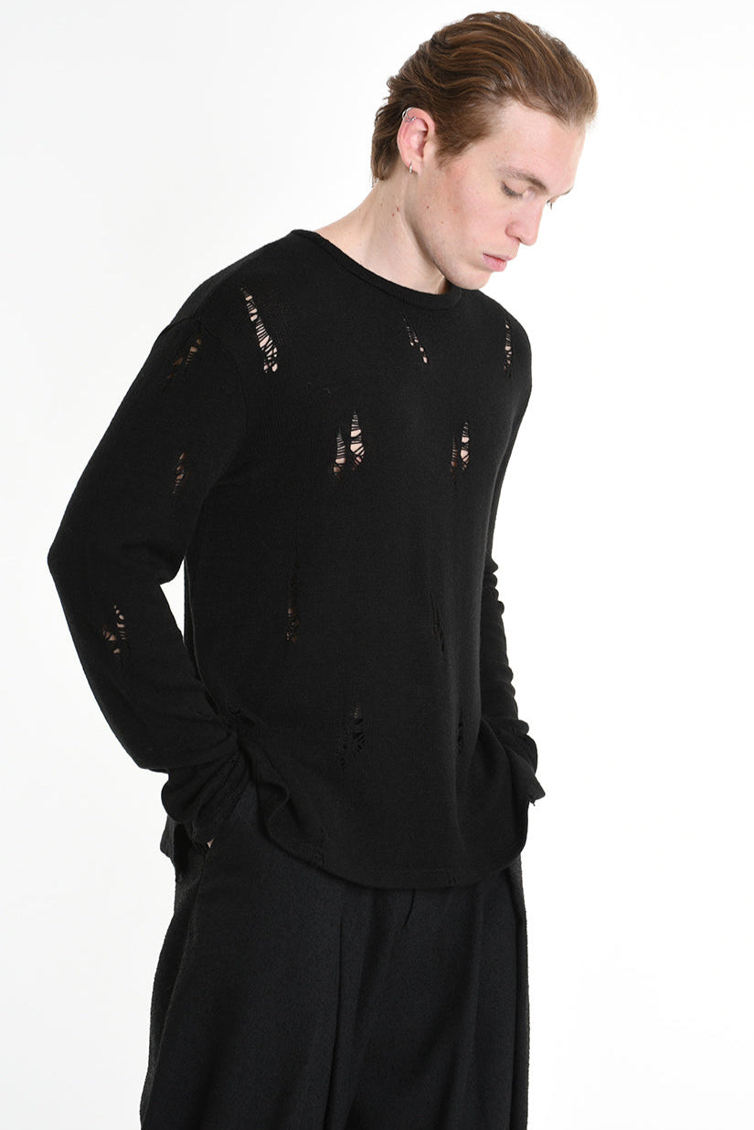 3V M1191 SWEATER Regular Jersey Micro Breakages Black LA HAINE INSIDE US