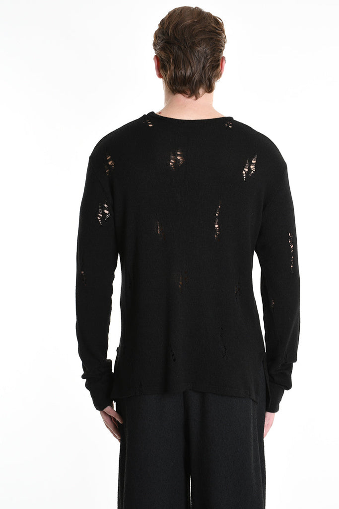 3V M1191 SWEATER Regular Jersey Micro Breakages Black LA HAINE INSIDE US