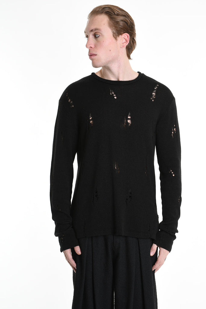 3V M1191 SWEATER Regular Jersey Micro Breakages Black LA HAINE INSIDE US