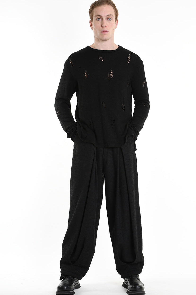 3V M1191 SWEATER Regular Jersey Micro Breakages Black LA HAINE INSIDE US