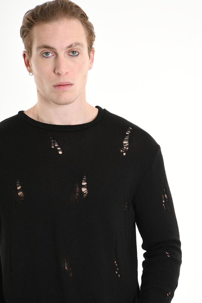 3V M1191 SWEATER Regular Jersey Micro Breakages Black LA HAINE INSIDE US