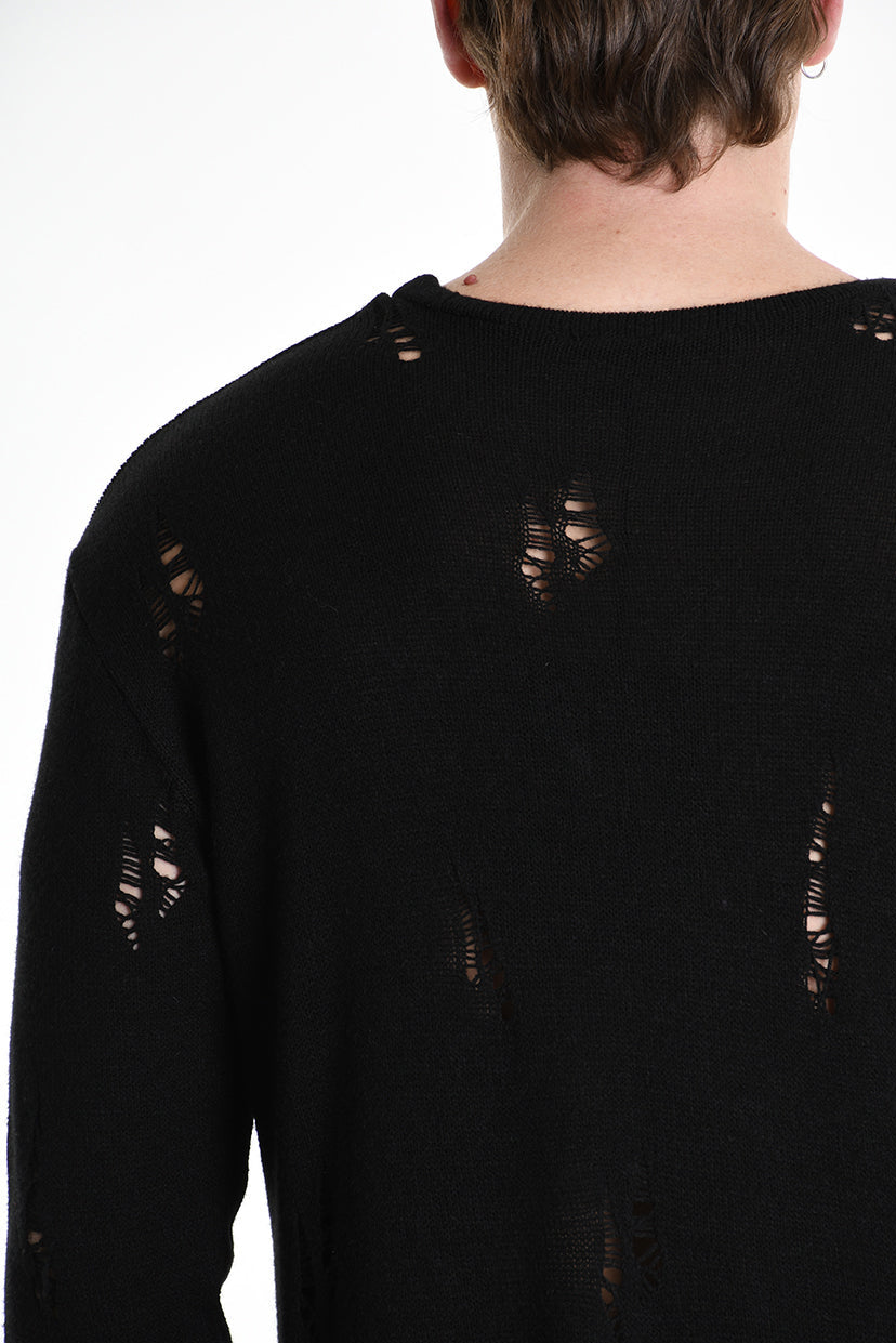 3V M1191 SWEATER Regular Jersey Micro Breakages Black LA HAINE INSIDE US