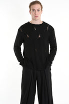 3V M1191 SWEATER Regular Jersey Micro Breakages Black LA HAINE INSIDE US