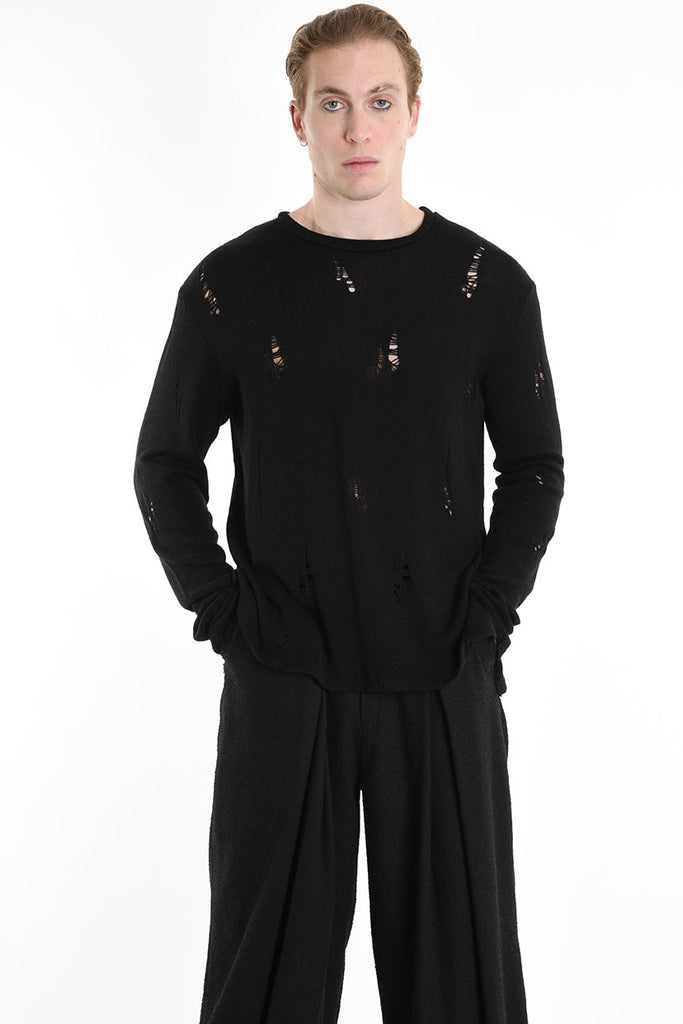 3V M1191 SWEATER Regular Jersey Micro Breakages Black LA HAINE INSIDE US