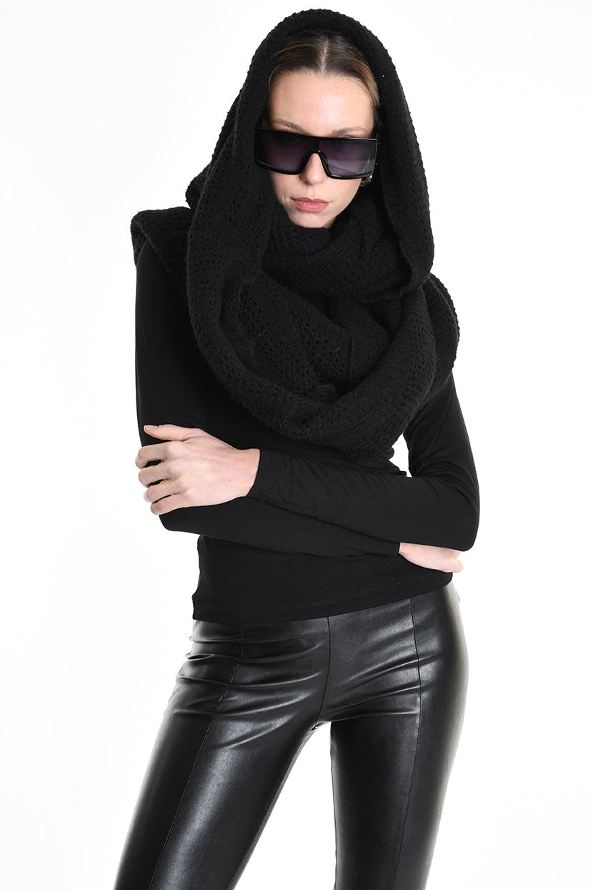 3V M1192 SCARF Over Blend Mohair Devore UNISEX Black LA HAINE INSIDE US