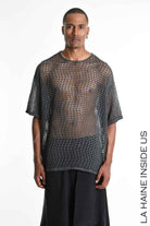 3V M1226 T-Shirt - Gray Oversized Net Cold Dyed Cotton Blend Italian Men's