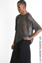 3V M1226 T-Shirt - Gray Oversized Net Cold Dyed Cotton Blend Italian Men's