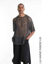 3V M1226 T-Shirt - Gray Oversized Net Cold Dyed Cotton Blend Italian Men's